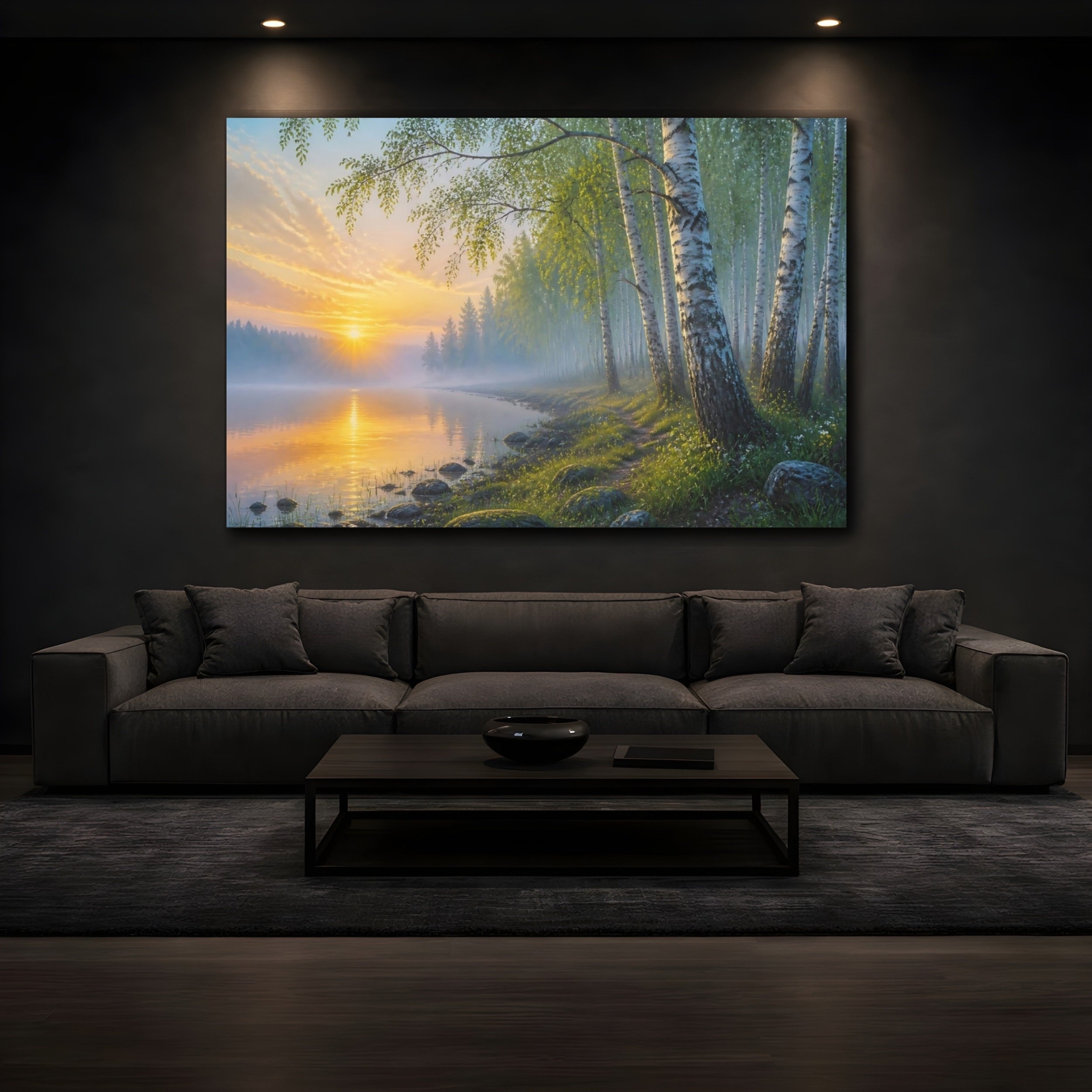 Mockup 3. Nature Birch Forest Golden Birch Forest shown as stretched canvas wall art