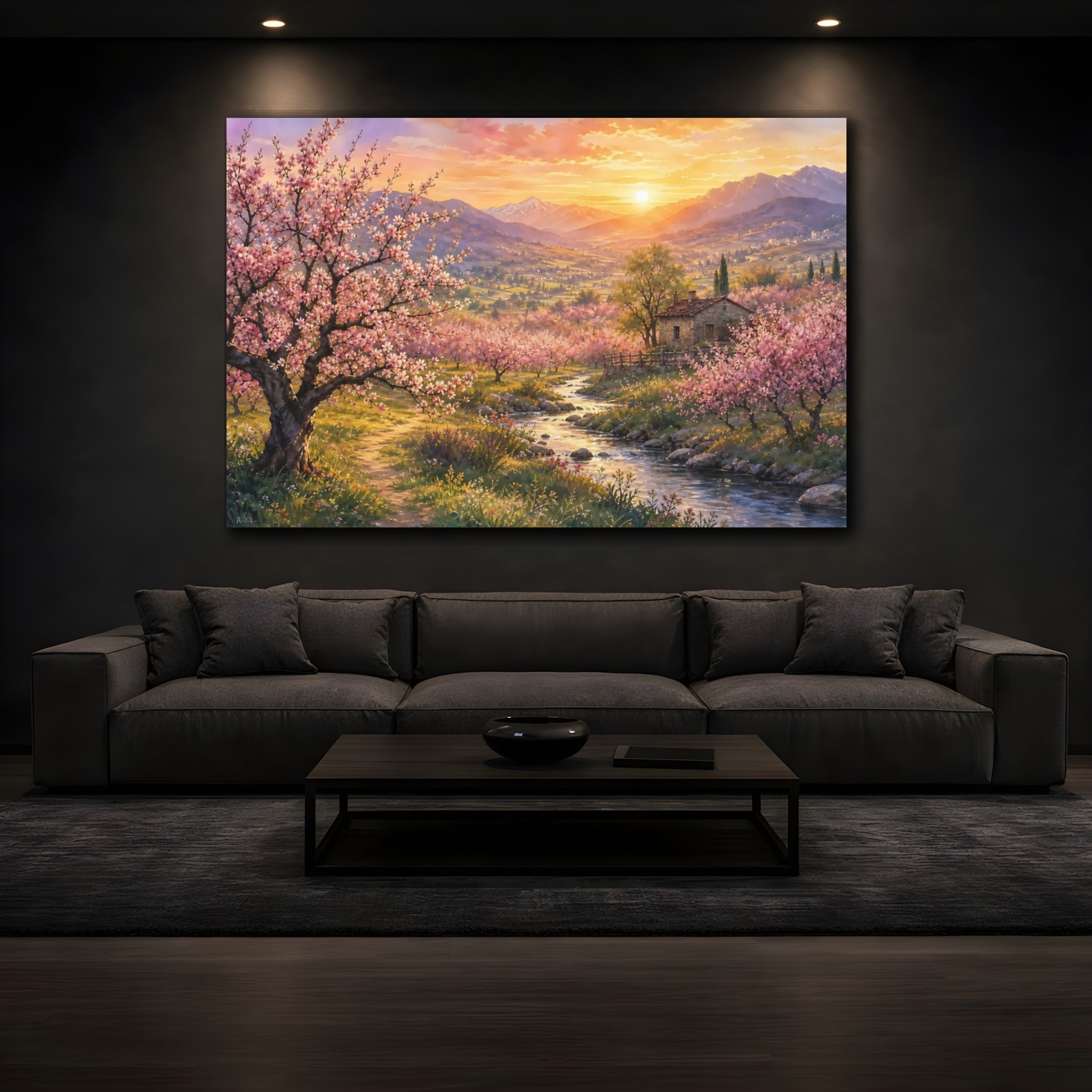 Mockup 3. Nature Cherry Blossoms Pink Blossoms Landscape shown as stretched canvas wall art