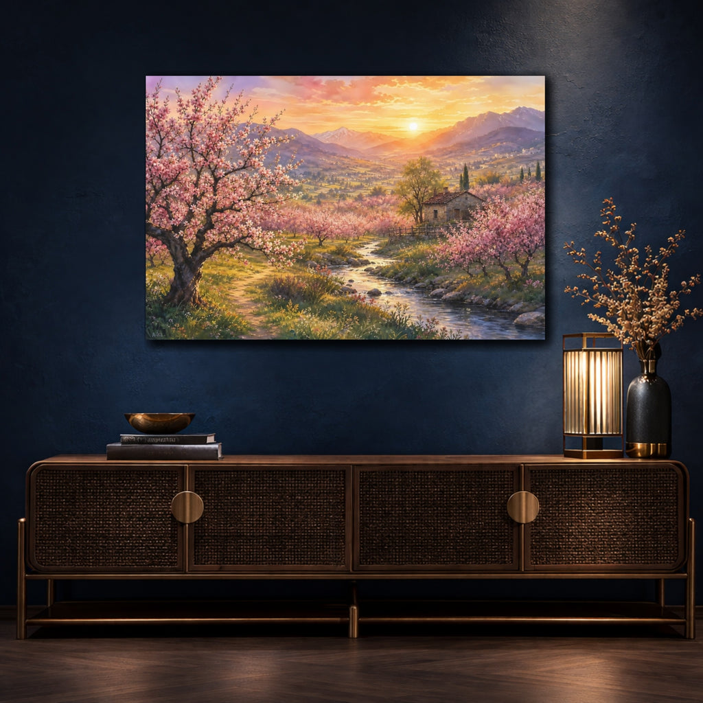 Mockup 4. Nature Cherry Blossoms Pink Blossoms Landscape shown as stretched canvas wall art