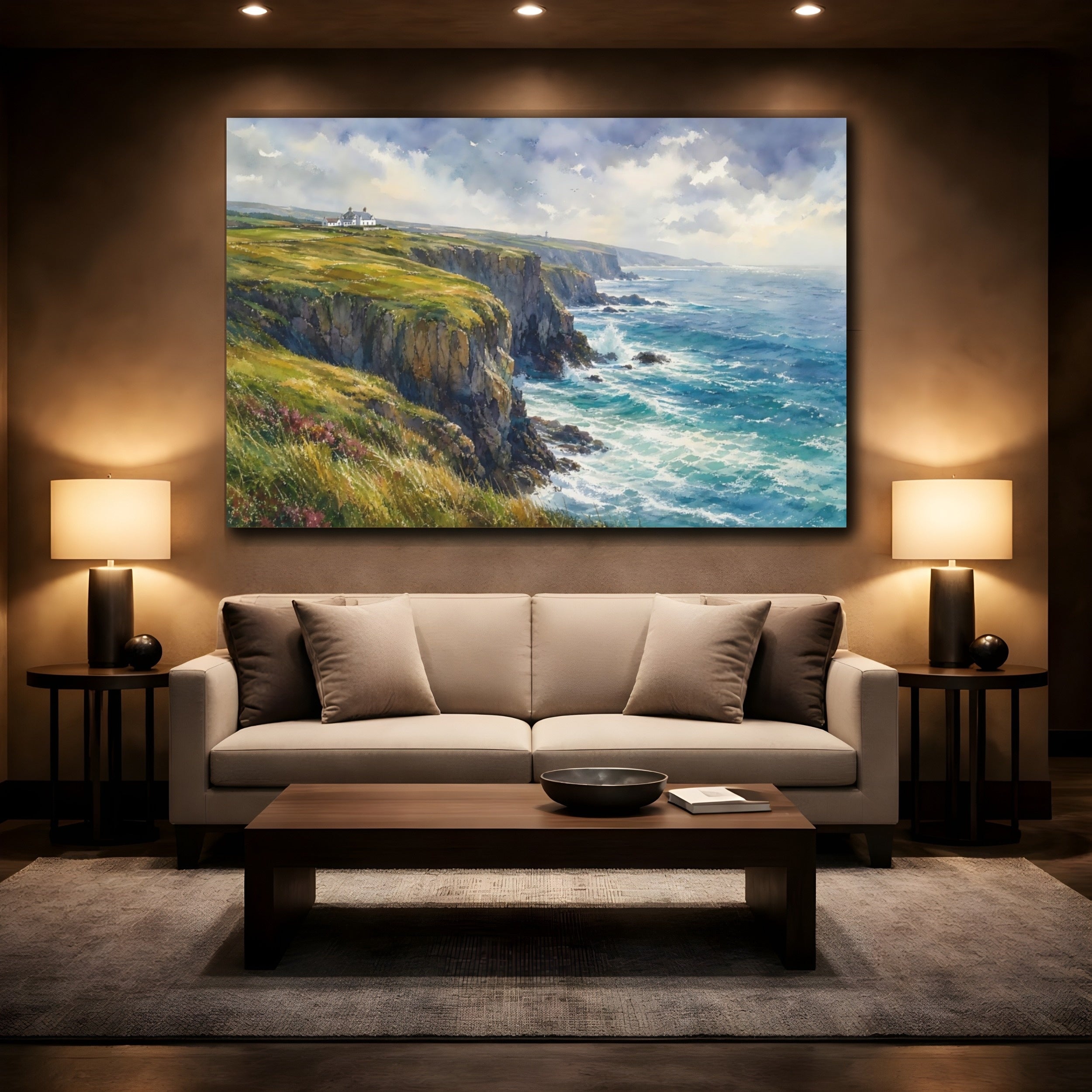 Mockup 2. Nature Coastal Cliffs Coastal Landscape shown as stretched canvas wall art