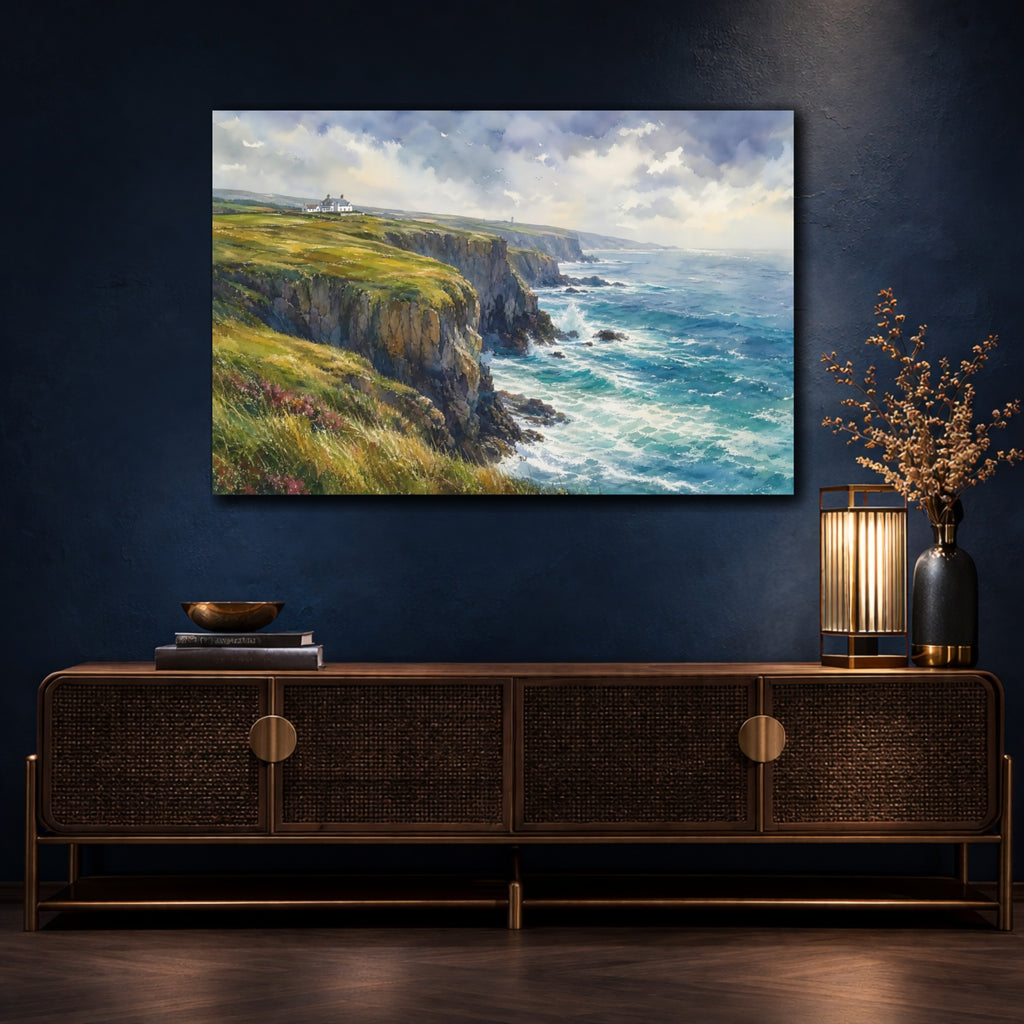 Mockup 4. Nature Coastal Cliffs Coastal Landscape shown as stretched canvas wall art