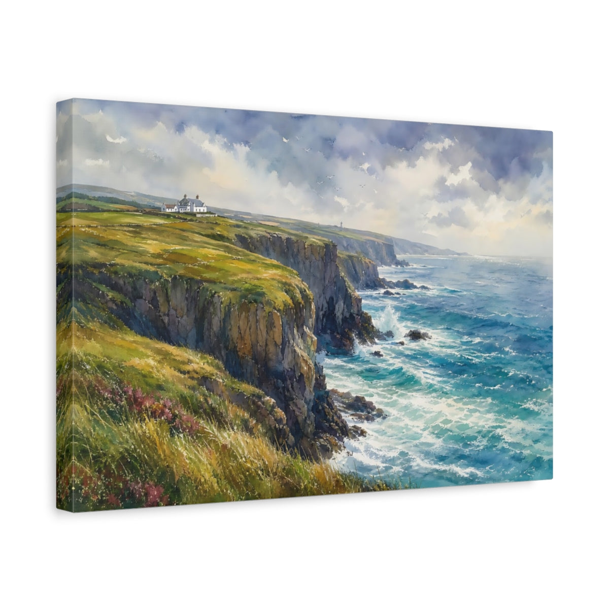 Side Mockup 4. Nature Coastal Cliffs Coastal Landscape shown as stretched canvas wall art