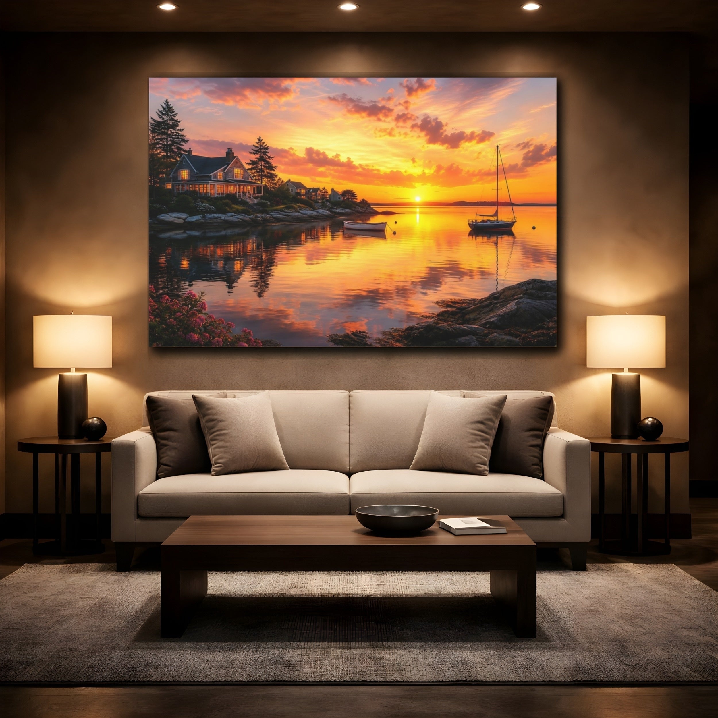Mockup 2. Nature Coastal Sunset Orange And Gold shown as canvas print