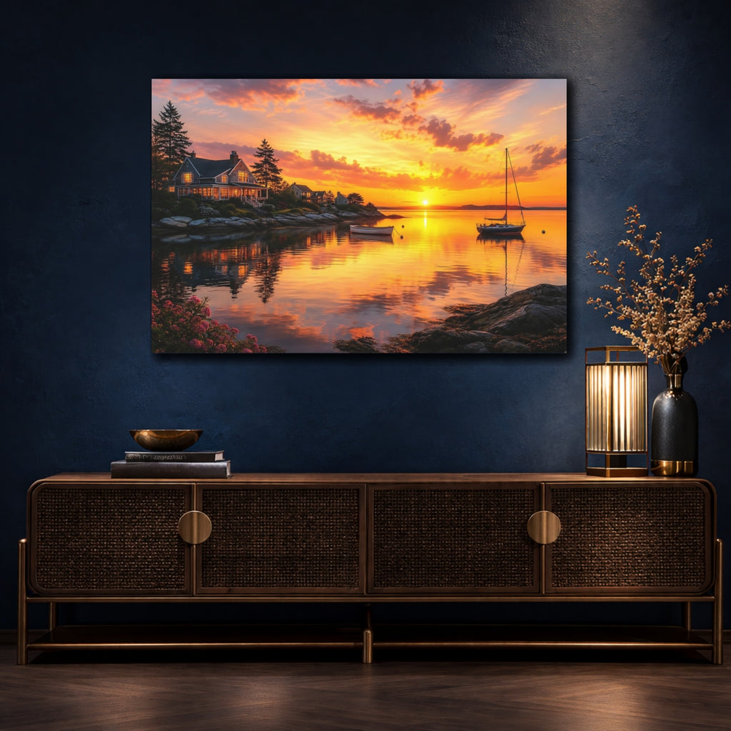 Mockup 4. Nature Coastal Sunset Orange And Gold shown as canvas print