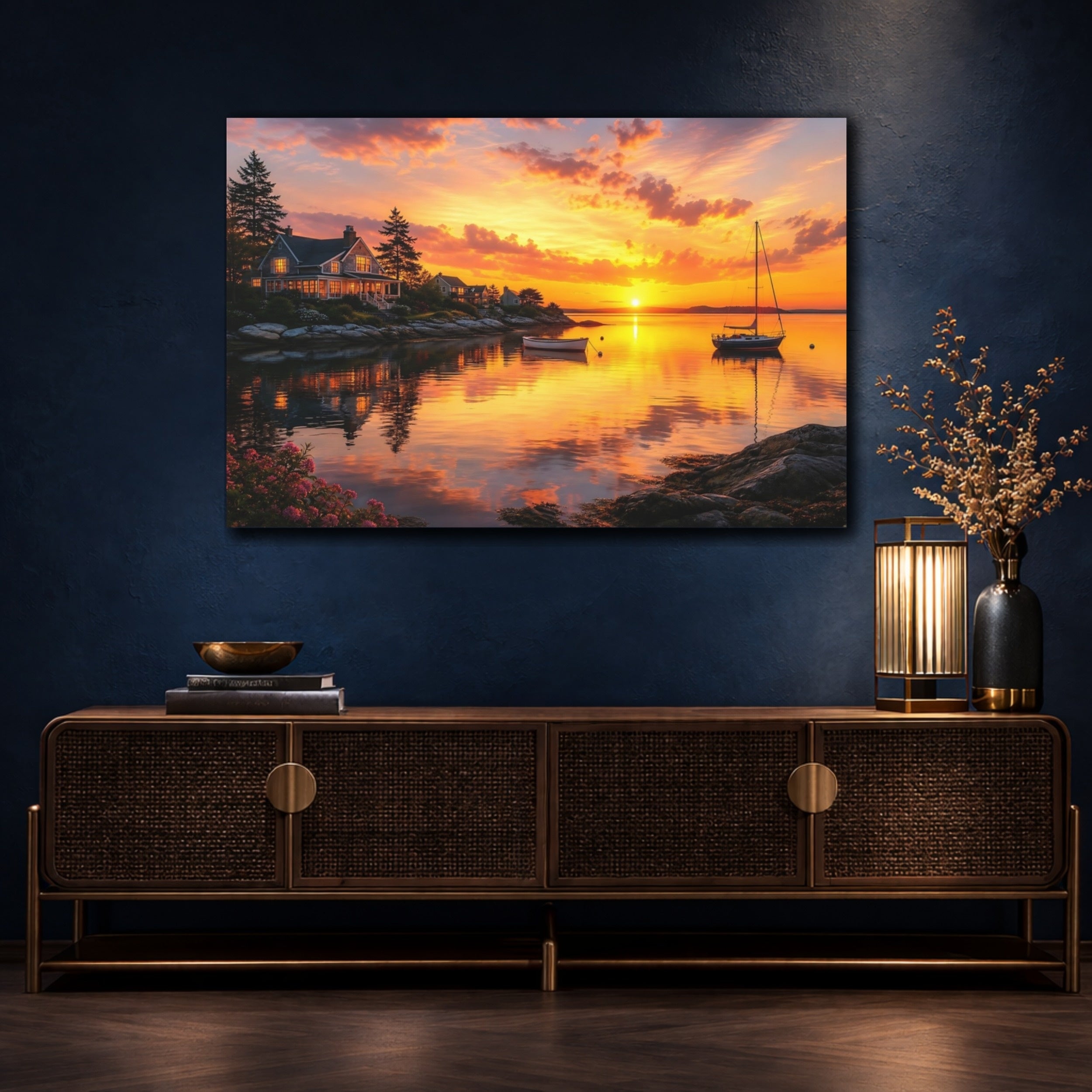 Mockup 4. Nature Coastal Sunset Orange And Gold shown as canvas print