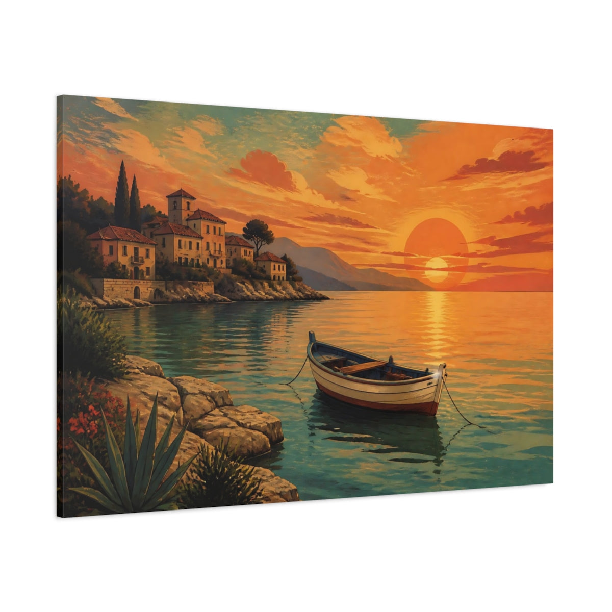 Side Mockup 1. Nature Coastal Sunset Orange Teal shown as canvas print