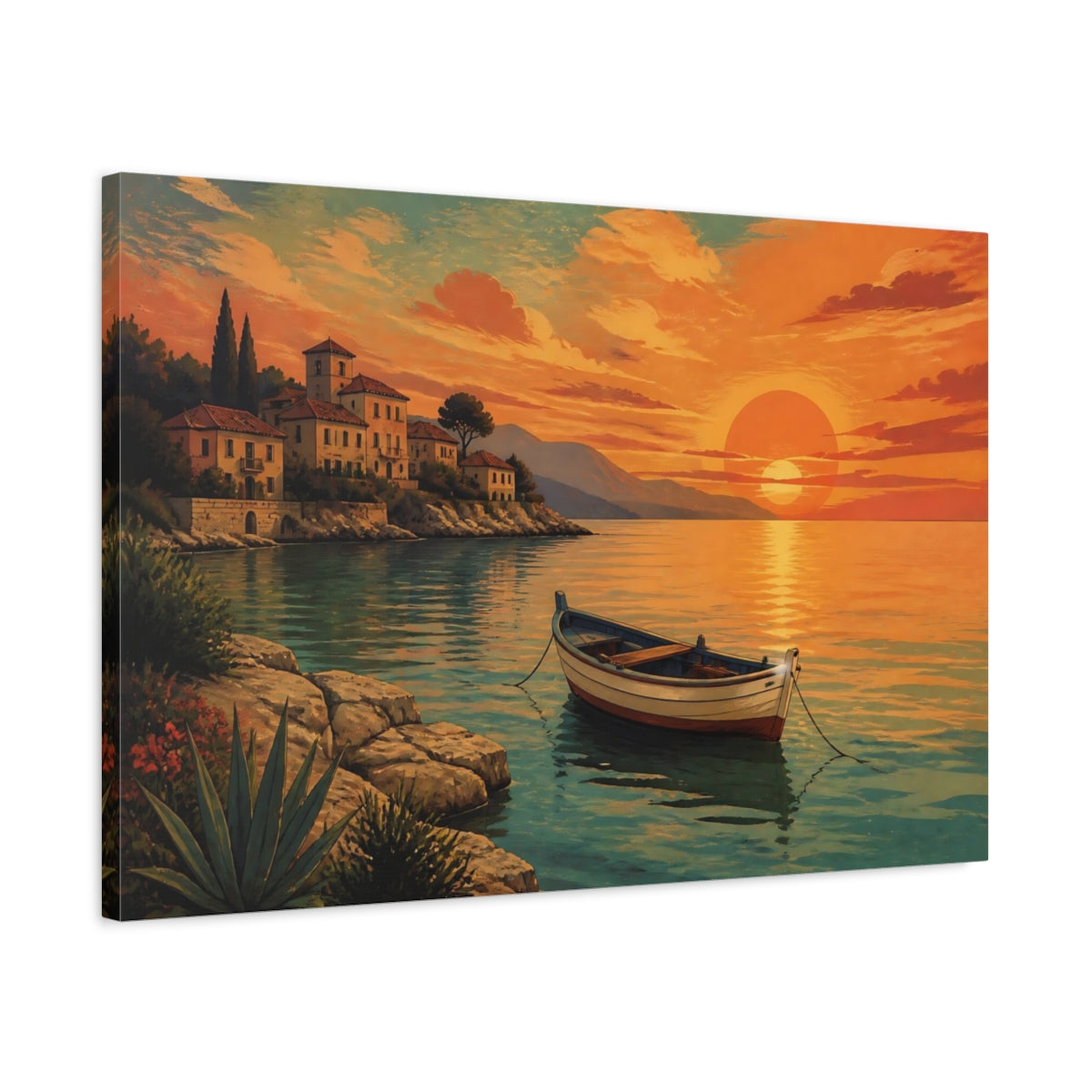 Side Mockup 2. Nature Coastal Sunset Orange Teal shown as canvas print