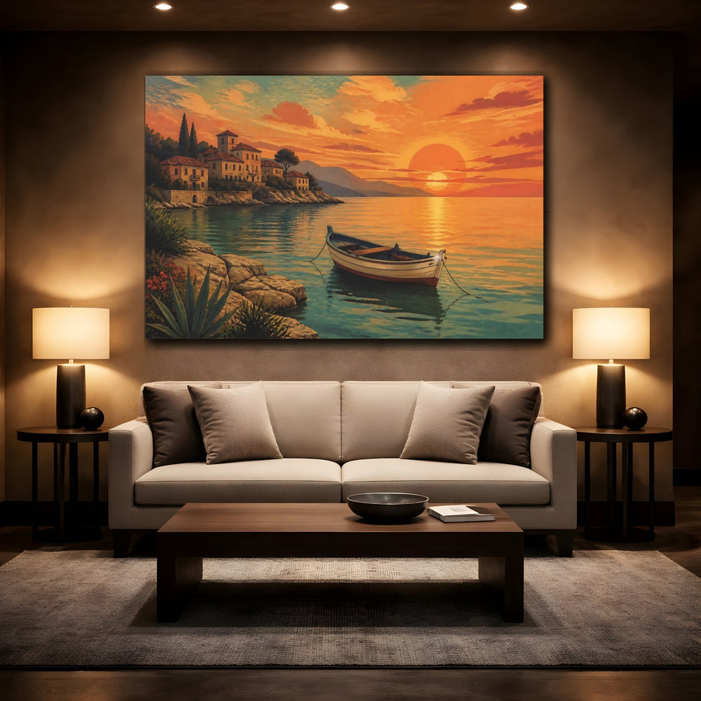 Mockup 2. Nature Coastal Sunset Orange Teal shown as canvas print