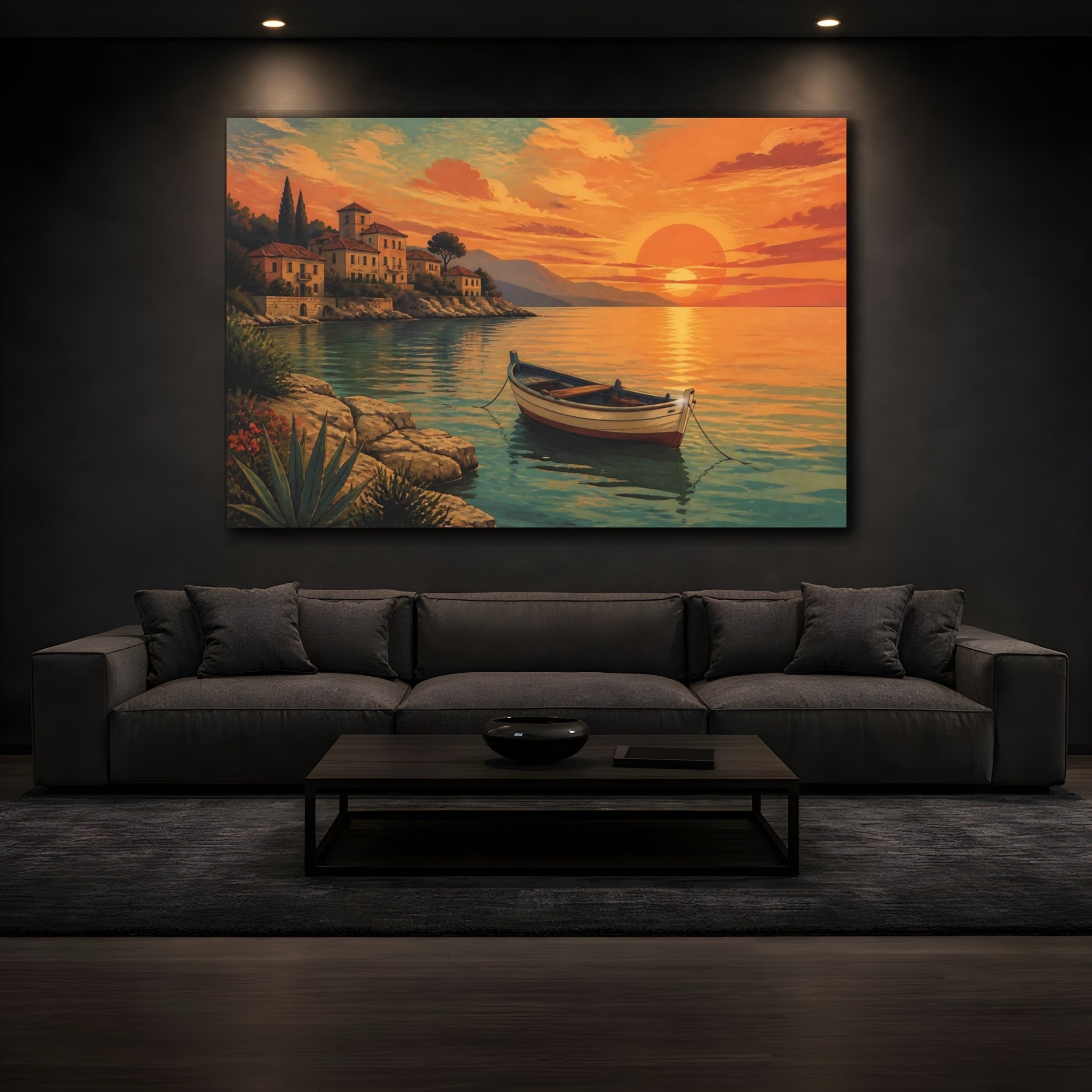 Mockup 3. Nature Coastal Sunset Orange Teal shown as canvas print