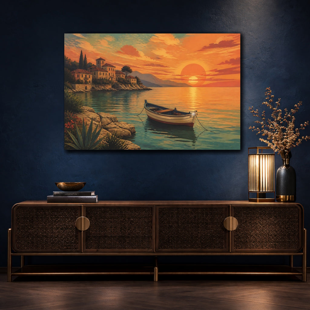 Mockup 4. Nature Coastal Sunset Orange Teal shown as canvas print