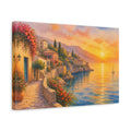 Side Mockup 4. Nature Coastal Village Warm Coastal Sunset shown as canvas print