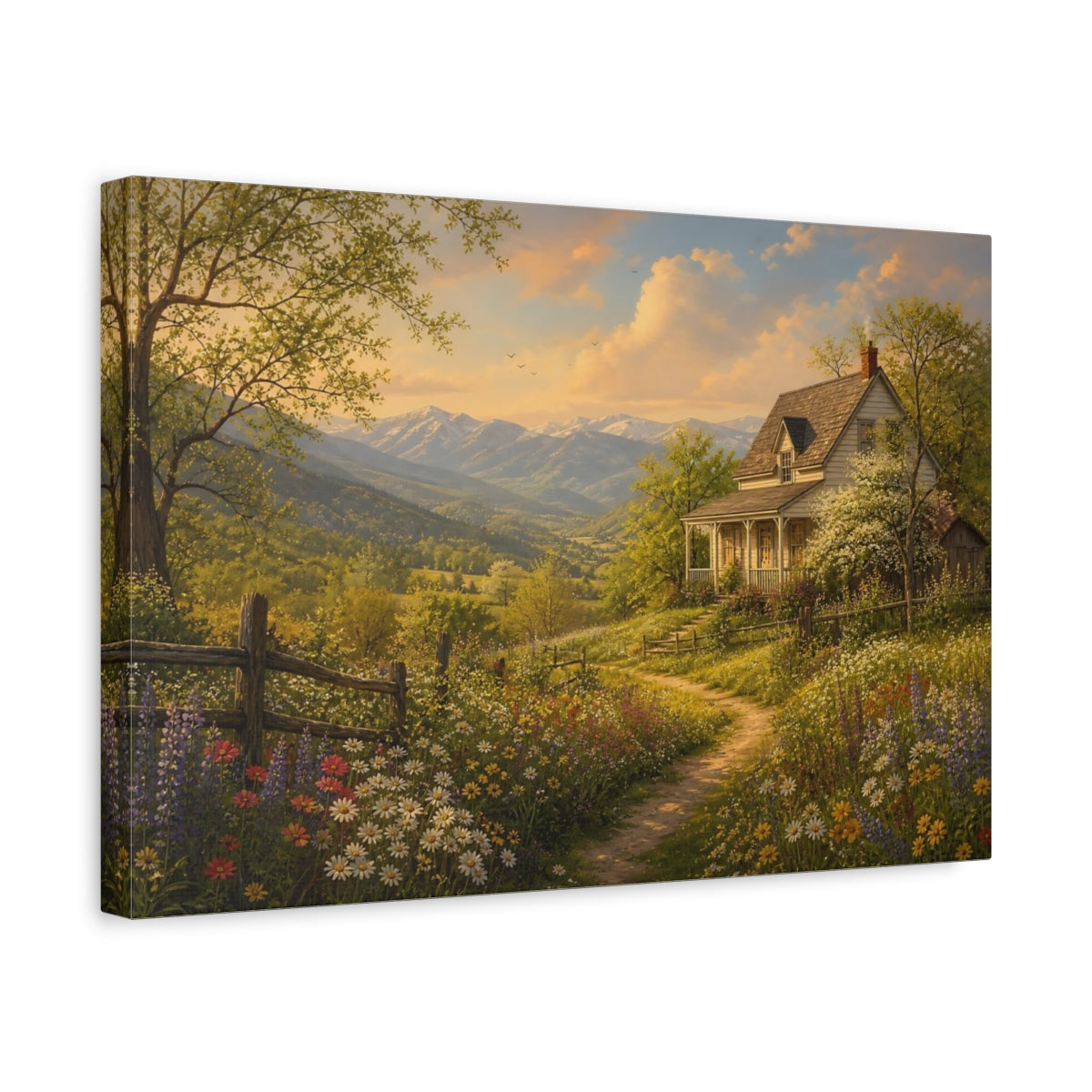 Side Mockup 4. Nature Country House Lush Greenery shown as canvas print