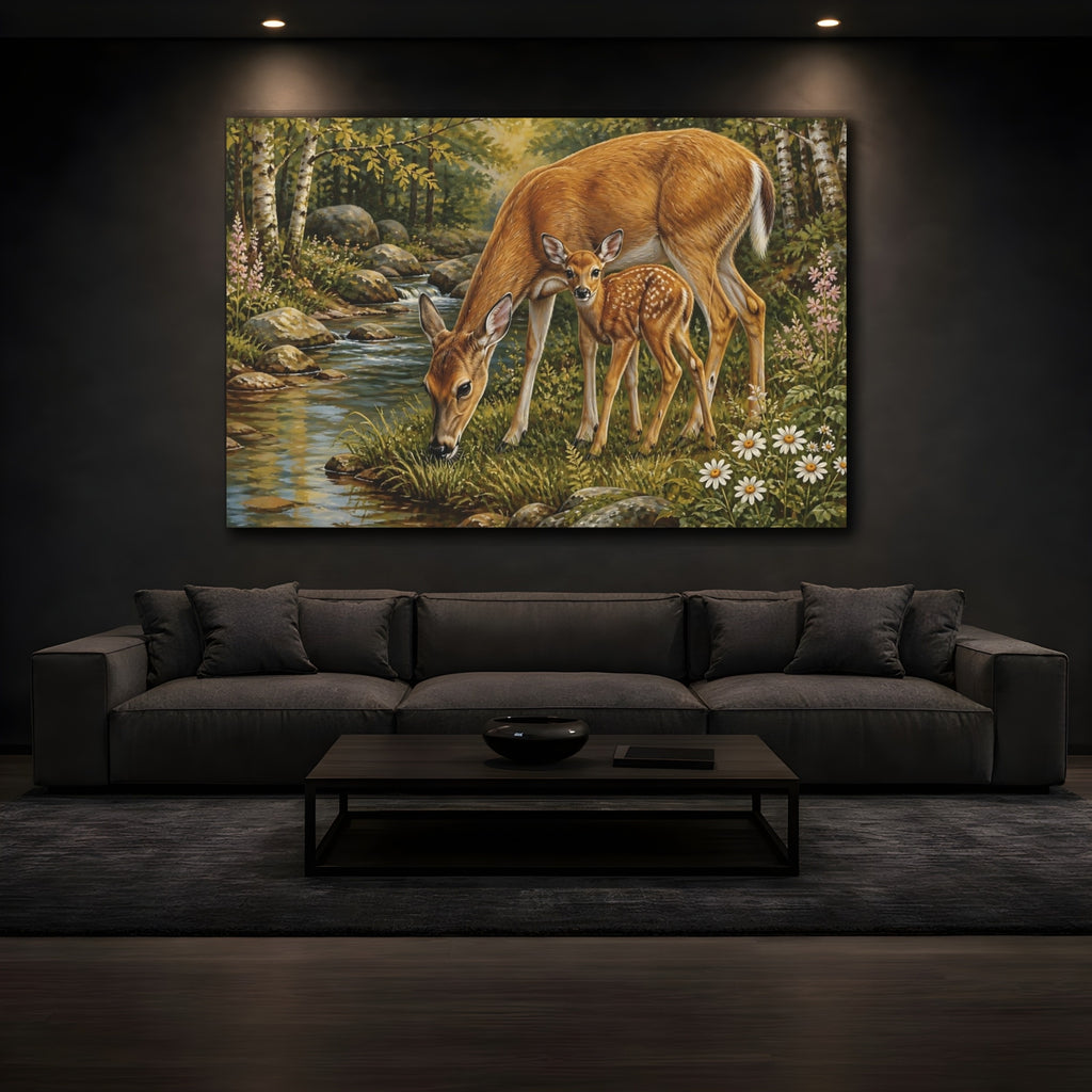 Mockup 3. Nature Deer Brown And Green shown as canvas print
