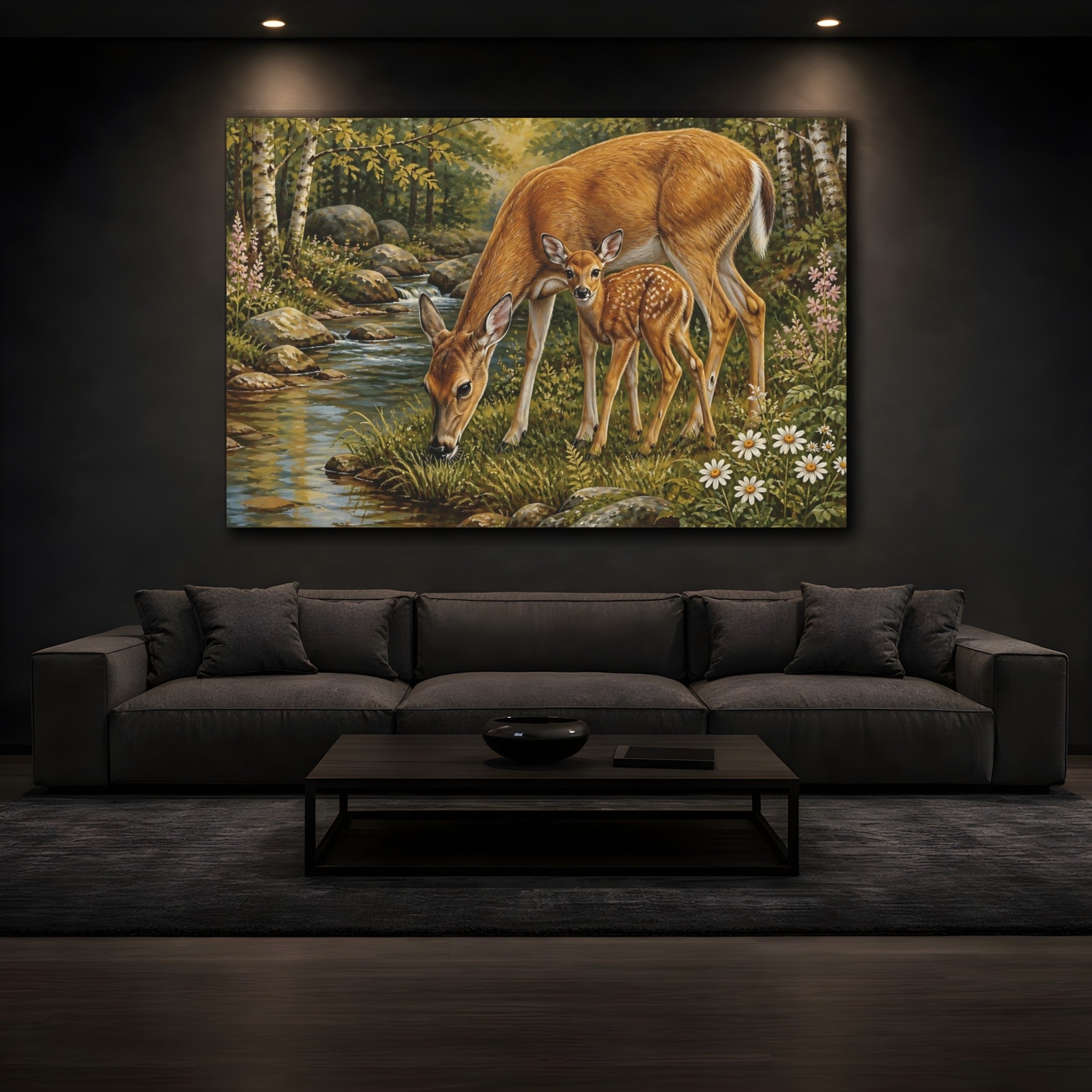 Mockup 3. Nature Deer Brown And Green shown as canvas print