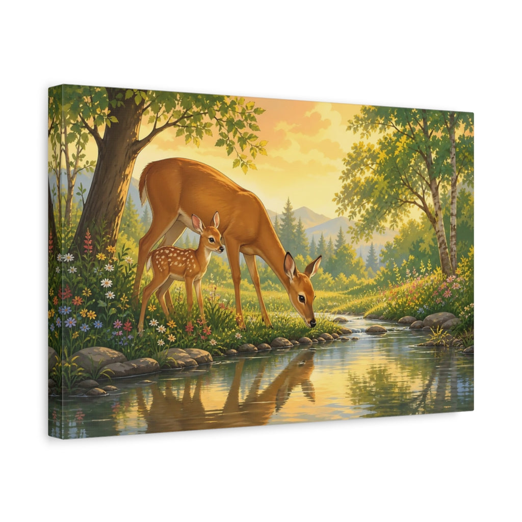 Side Mockup 4. Nature Deer Family Golden Forest Deer shown as canvas print