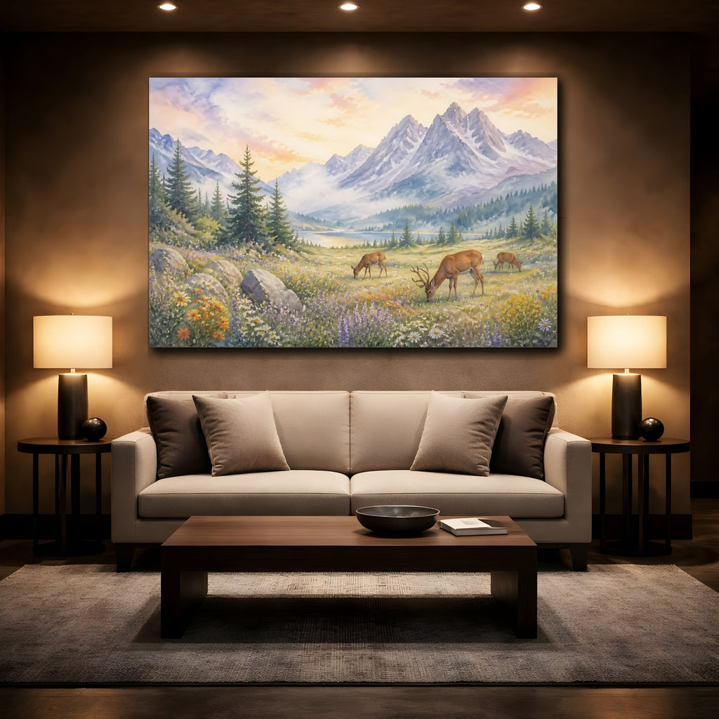 Mockup 2. Nature Deer Mountain Deer shown as canvas print