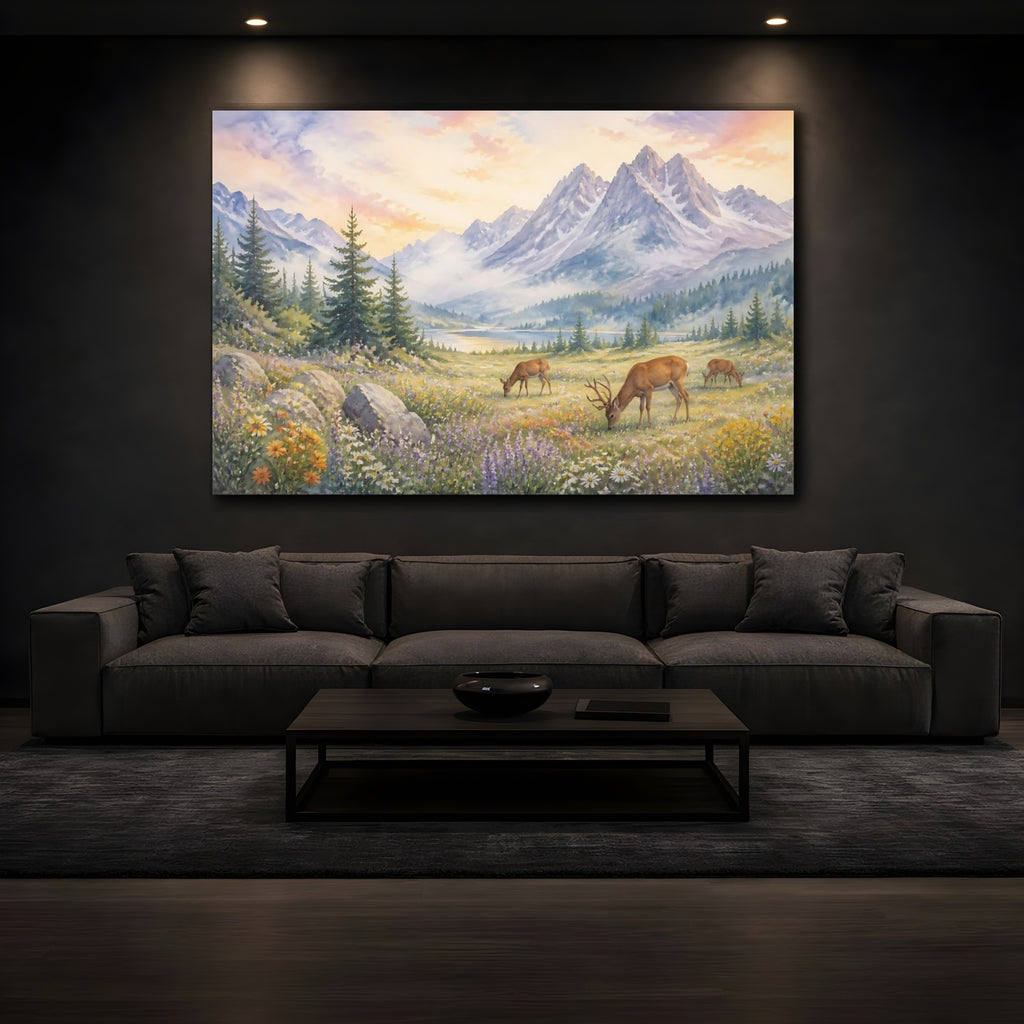 Mockup 3. Nature Deer Mountain Deer shown as canvas print