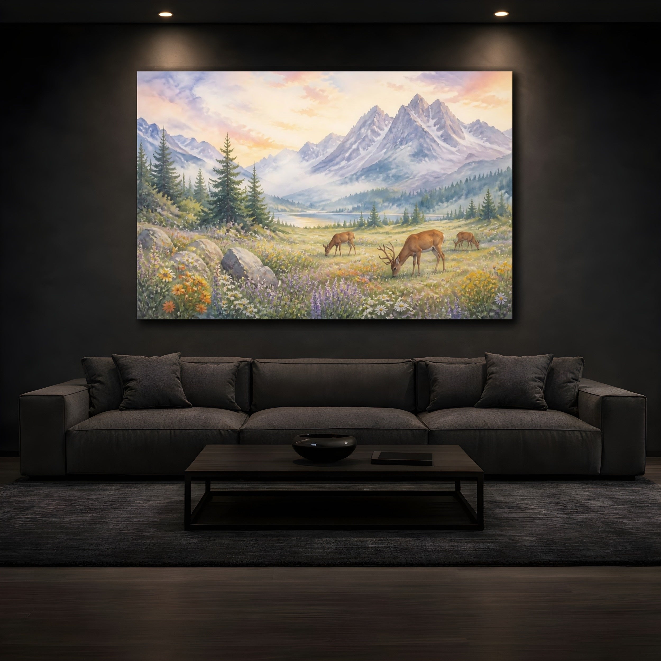 Mockup 3. Nature Deer Mountain Deer shown as canvas print