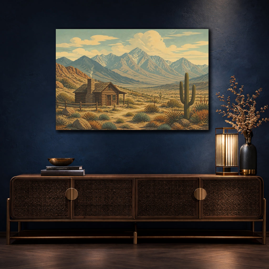 Mockup 4. Nature Desert Cabin Desert Landscape shown as canvas print