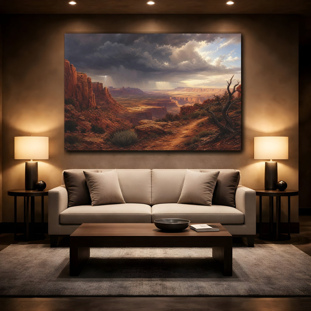 Mockup 2. Nature Desert Canyon Red Canyon Storm shown as canvas print