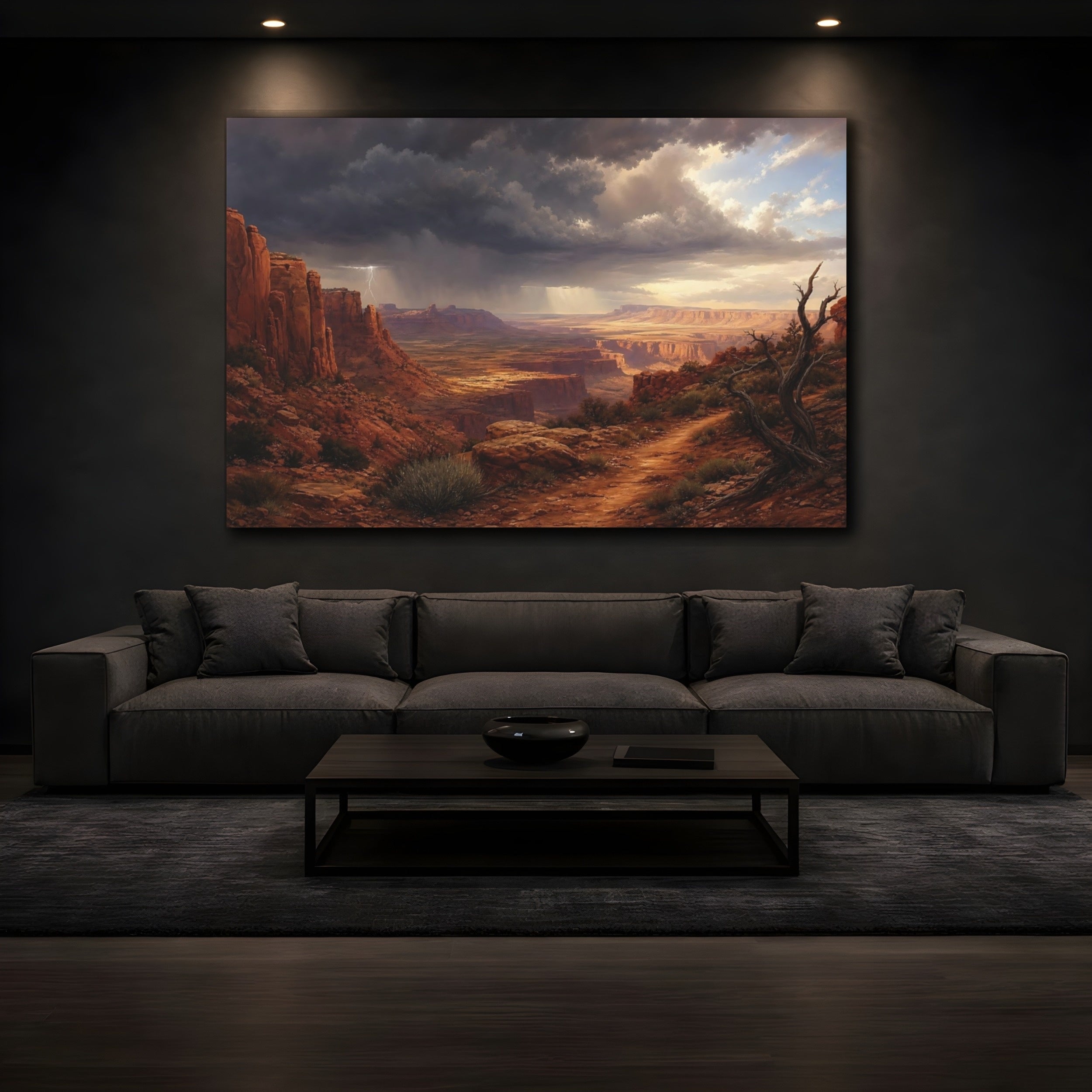 Mockup 3. Nature Desert Canyon Red Canyon Storm shown as canvas print
