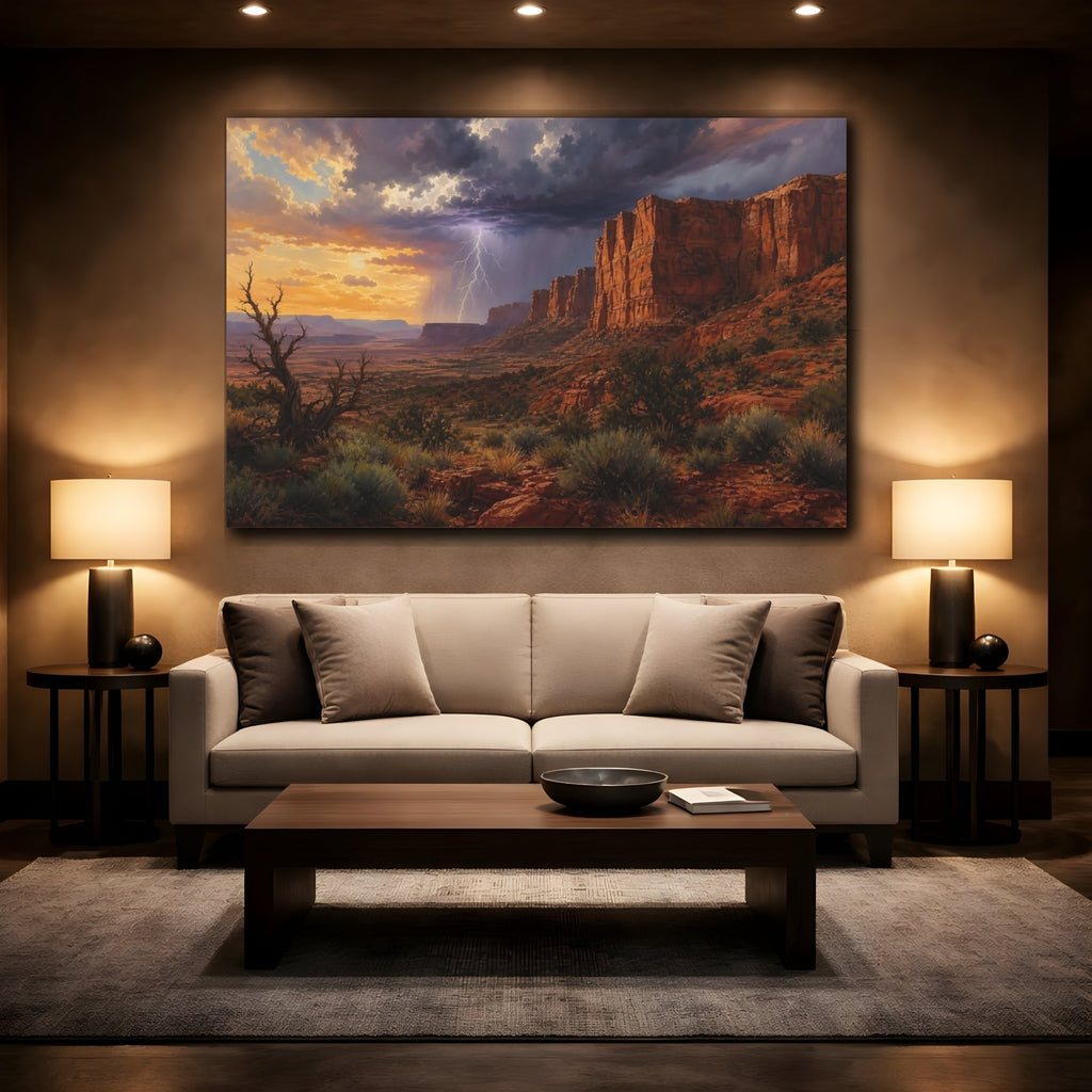 Mockup 2. Nature Desert Cliffs Desert Storm shown as stretched canvas wall art