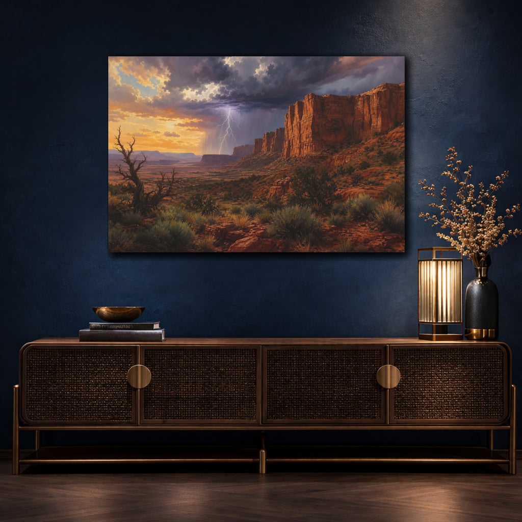 Mockup 4. Nature Desert Cliffs Desert Storm shown as stretched canvas wall art