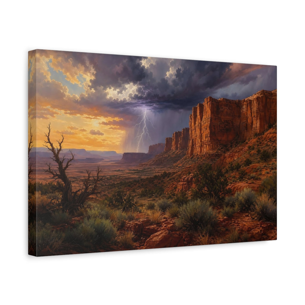 Side Mockup 4. Nature Desert Cliffs Desert Storm shown as stretched canvas wall art