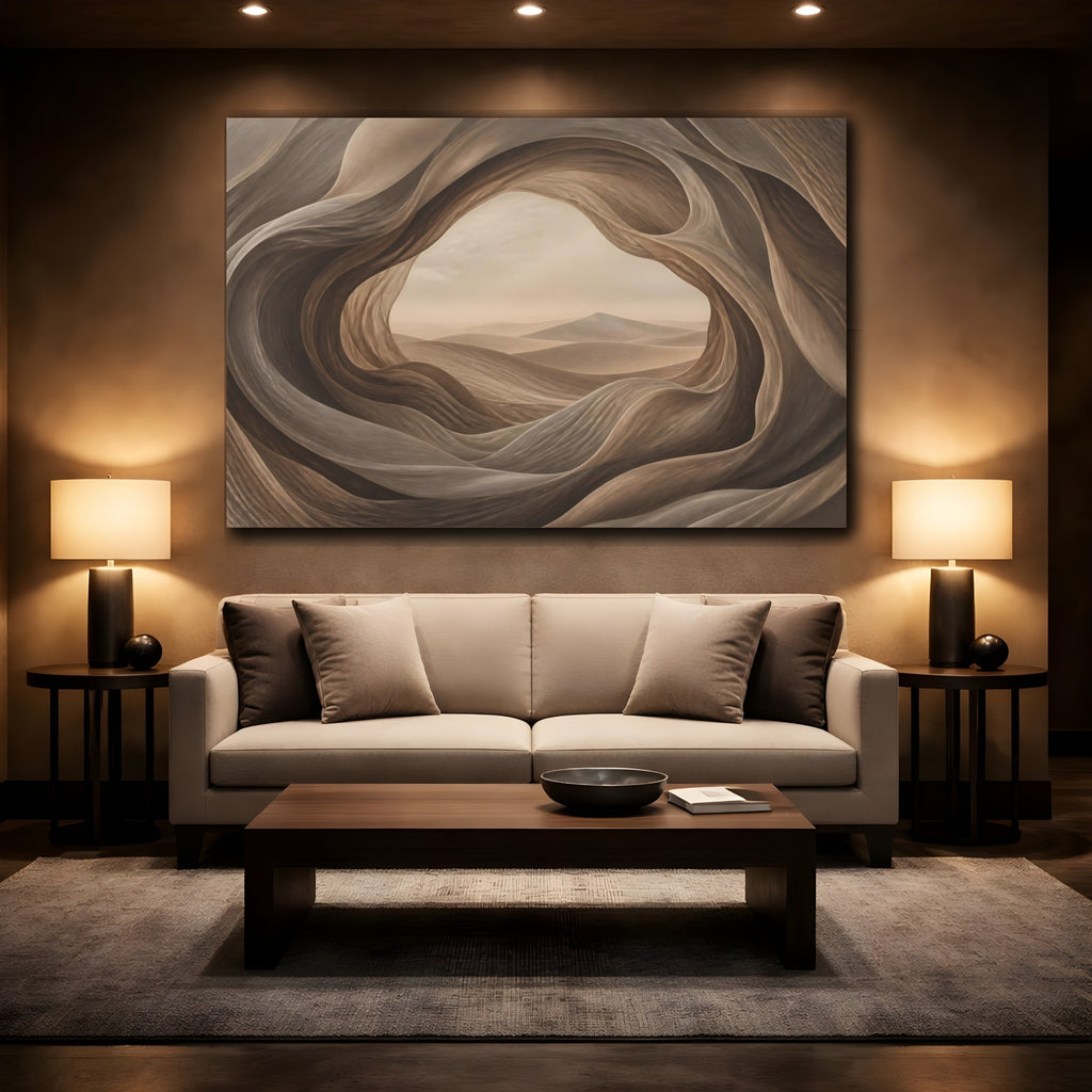 Mockup 2. Nature Desert Landscape Brown And Beige shown as stretched canvas wall art