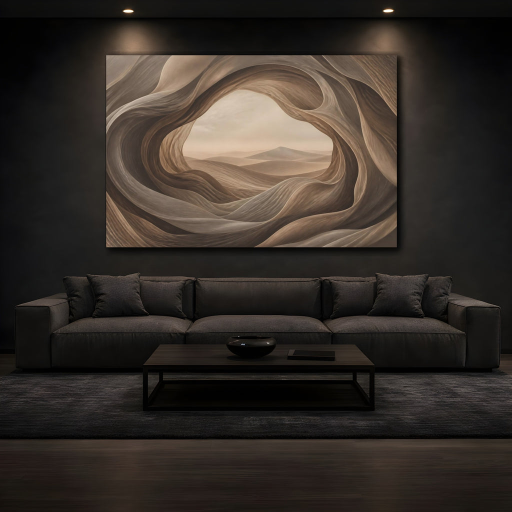 Mockup 3. Nature Desert Landscape Brown And Beige shown as stretched canvas wall art