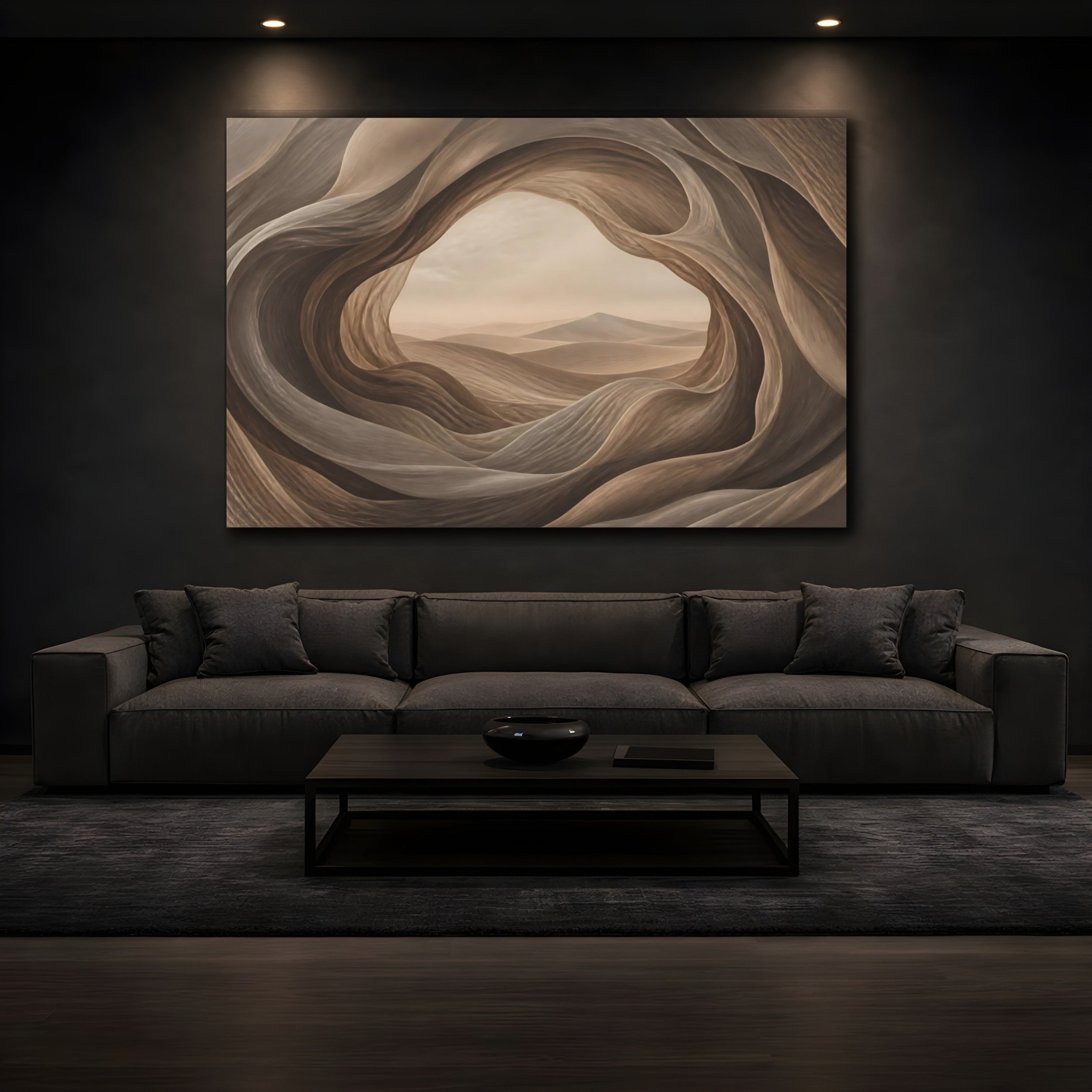 Mockup 3. Nature Desert Landscape Brown And Beige shown as stretched canvas wall art