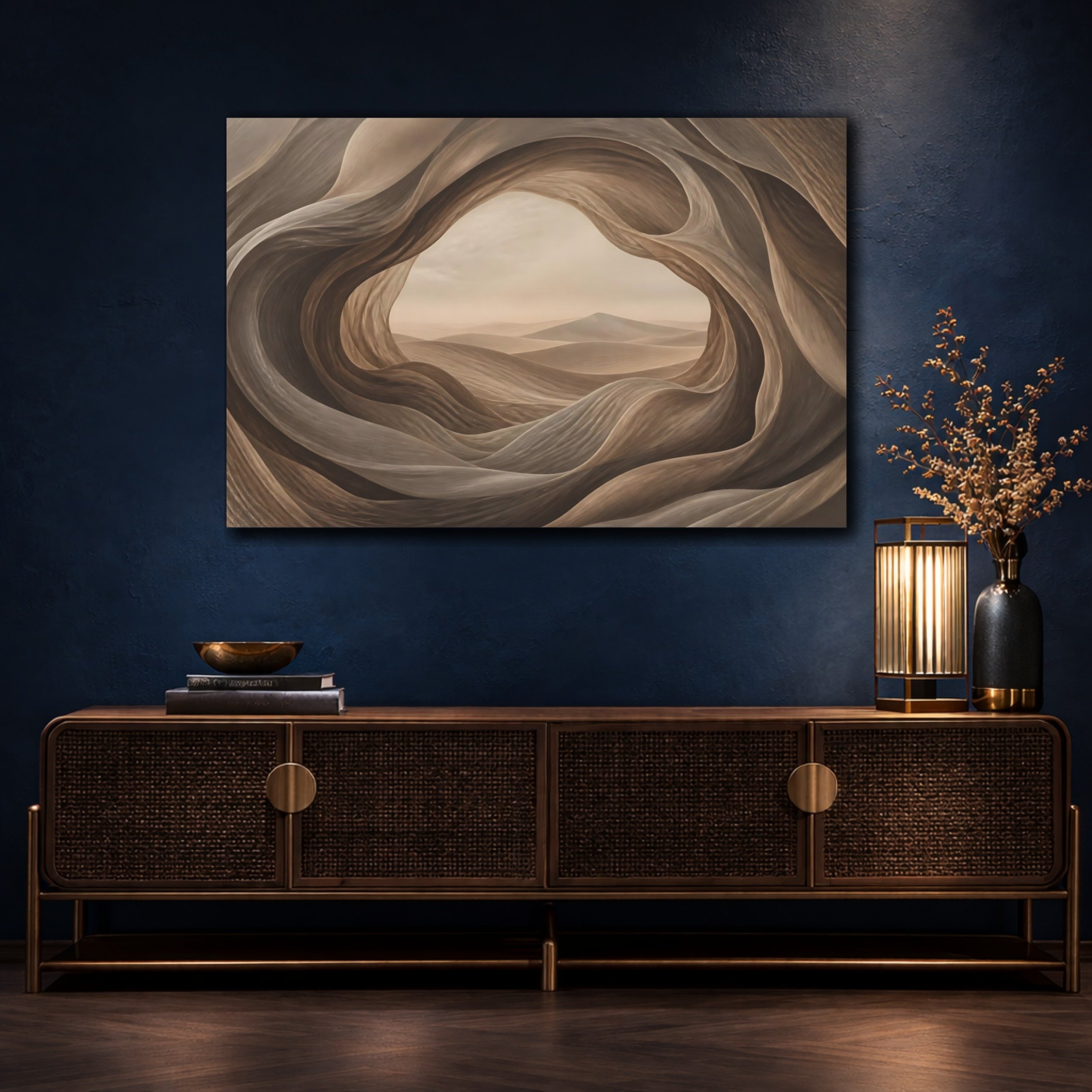 Mockup 4. Nature Desert Landscape Brown And Beige shown as stretched canvas wall art