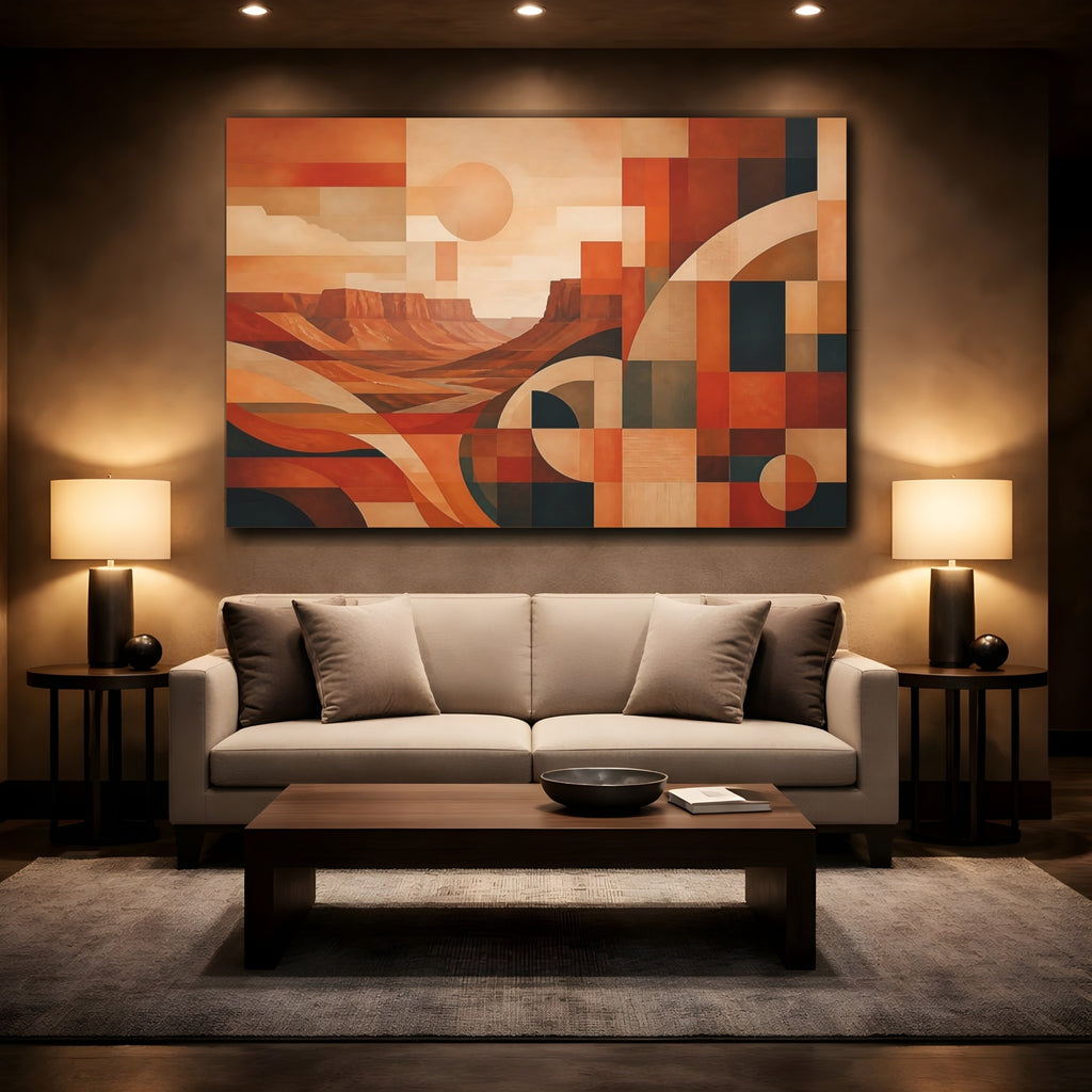 Mockup 2. Nature Desert Landscape Orange And Brown shown as stretched canvas wall art