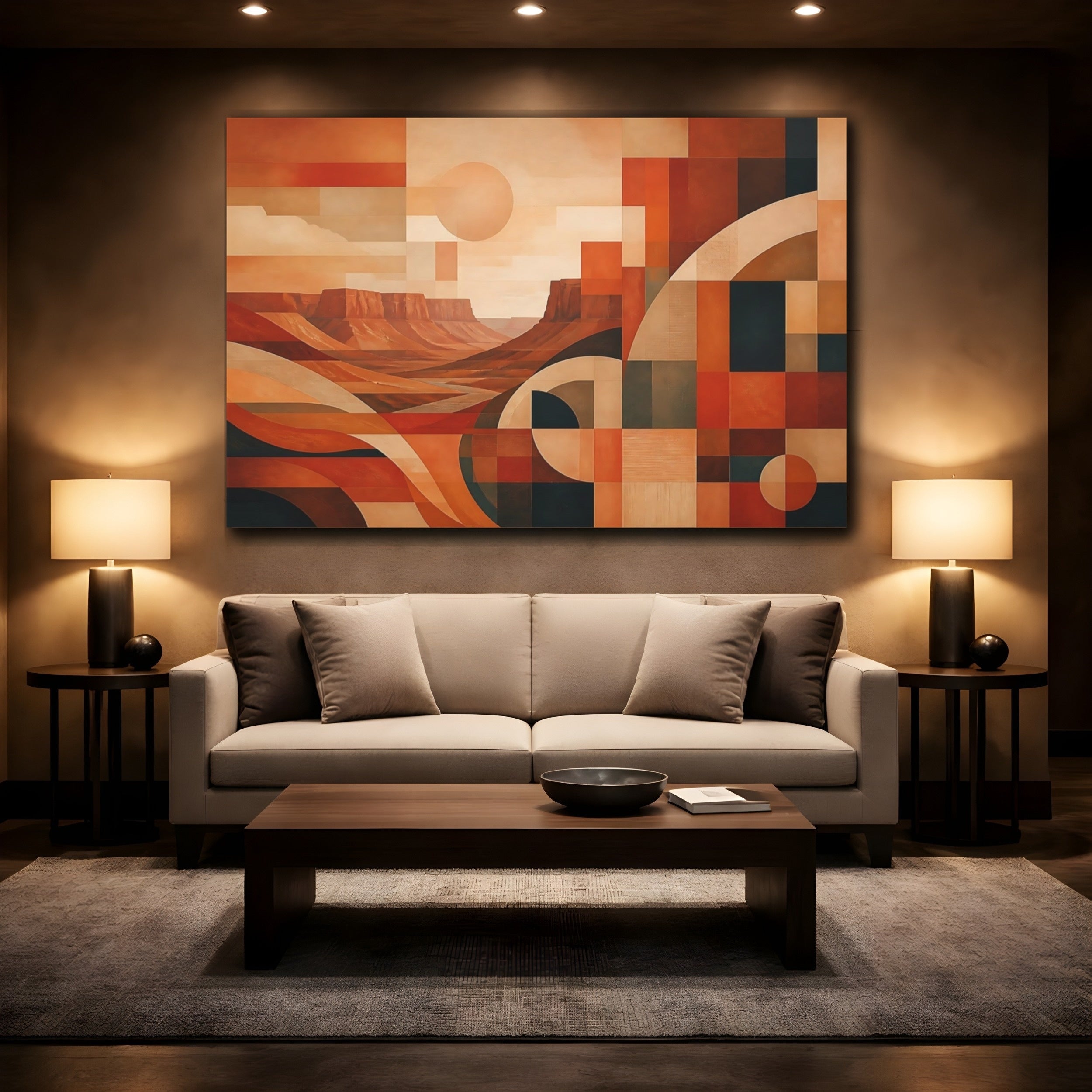 Mockup 2. Nature Desert Landscape Orange And Brown shown as stretched canvas wall art
