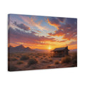 Side Mockup 4. Nature Desert Sunset Orange Sunset Cabin shown as stretched canvas wall art