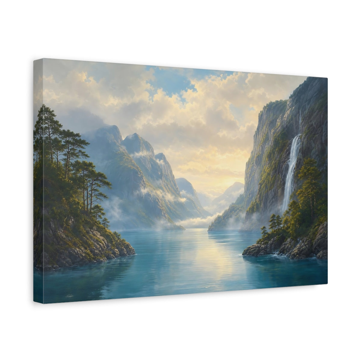 Side Mockup 4. Nature Fjord Landscape Blue Fjord Landscape shown as canvas print