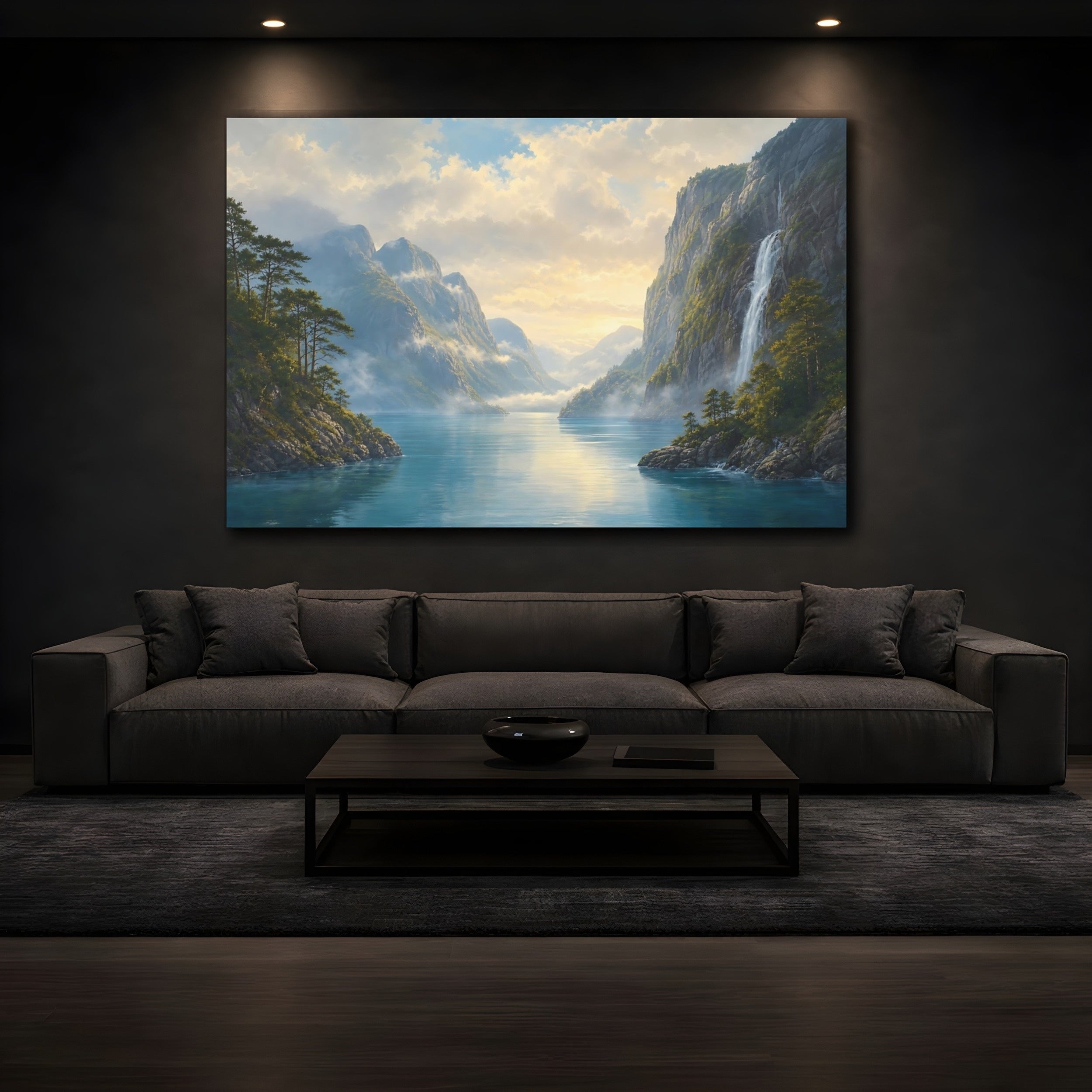 Mockup 3. Nature Fjord Landscape Blue Fjord Landscape shown as canvas print