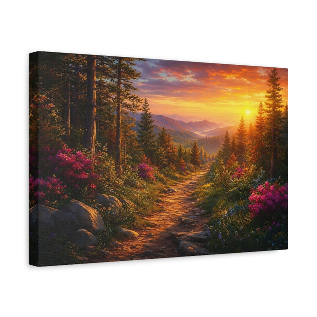 Side Mockup 4. Nature Forest Path Orange Forest Path shown as stretched canvas wall art