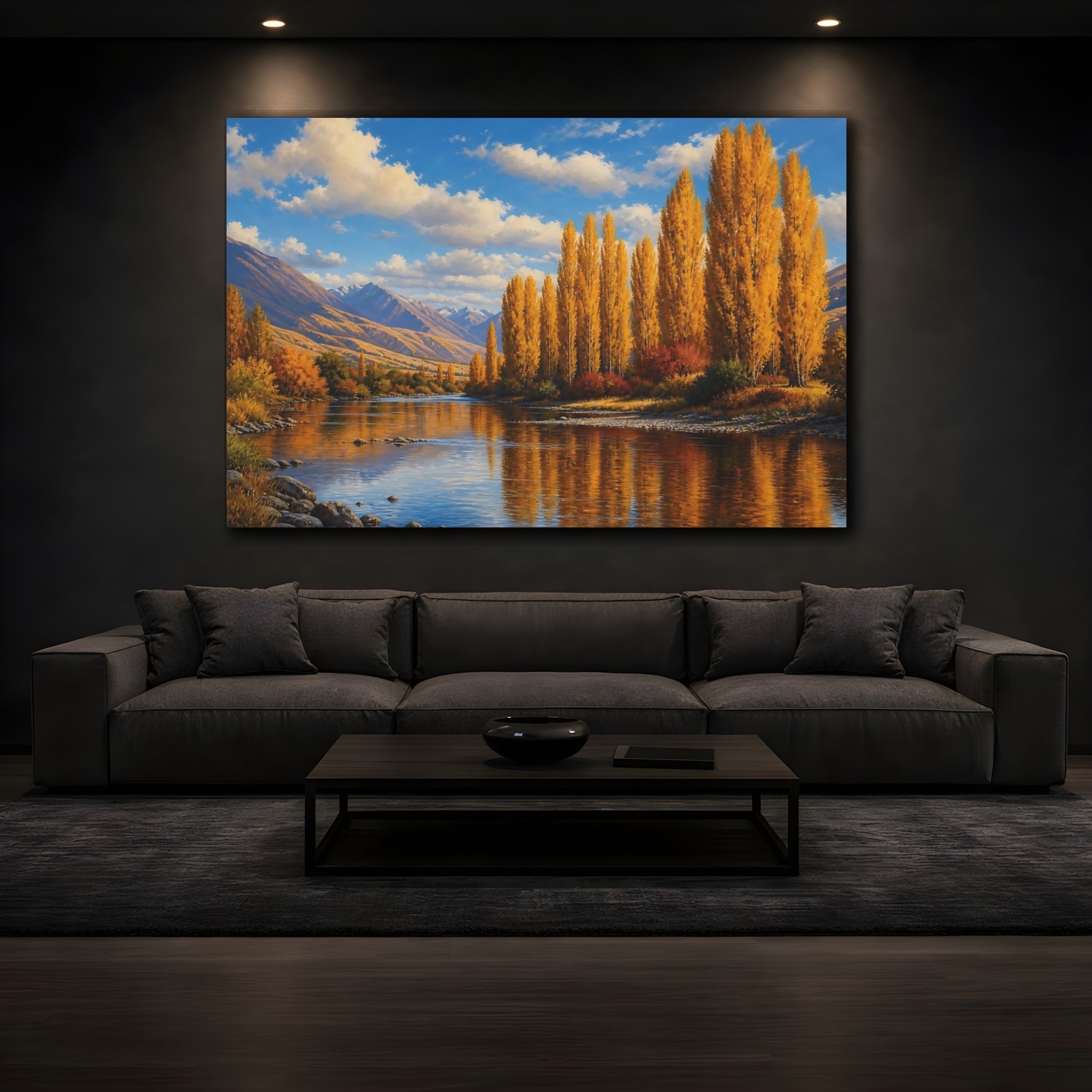 Mockup 3. Nature Golden Trees Golden Autumn Landscape shown as stretched canvas wall art