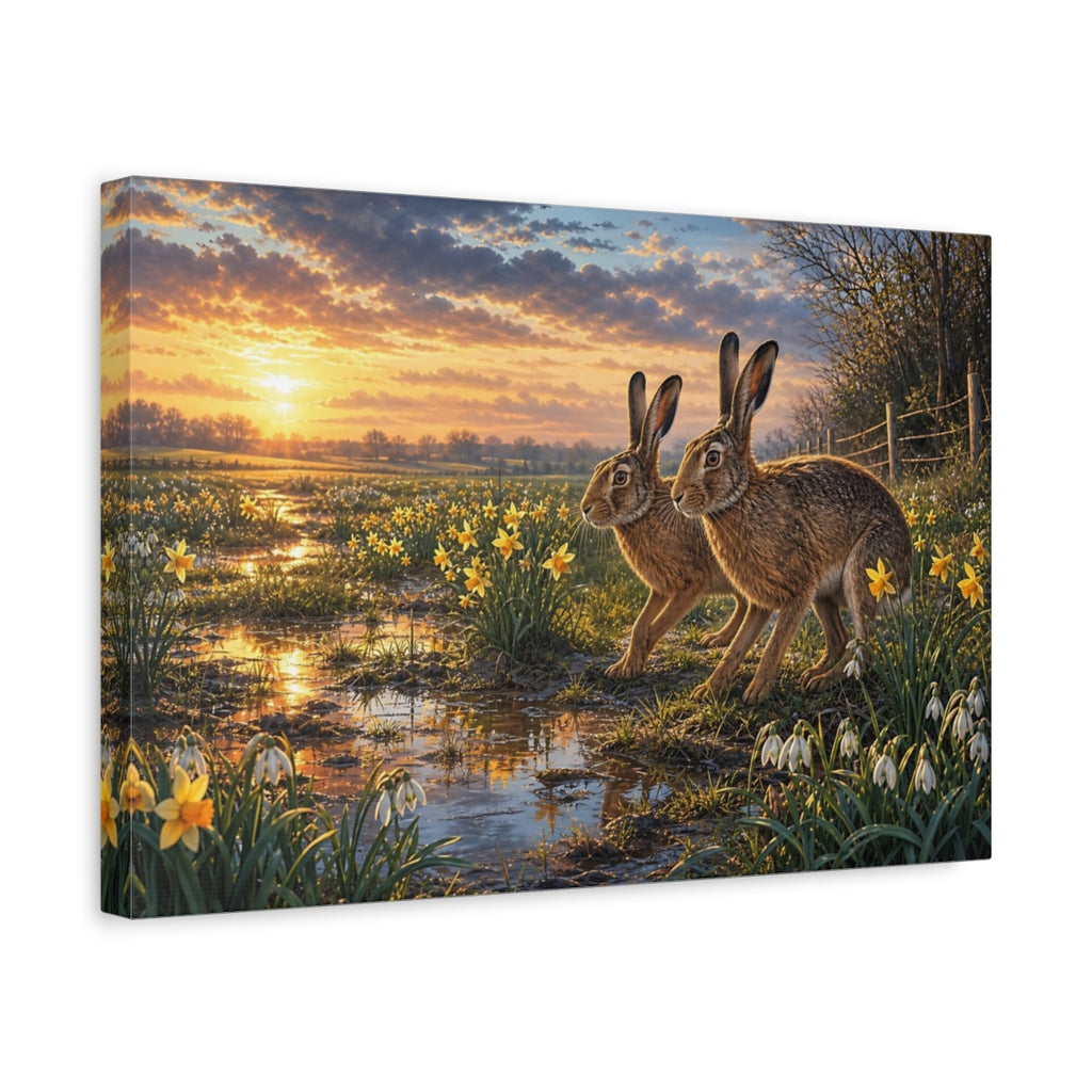 Side Mockup 4. Nature Hares Brown And Orange shown as canvas print