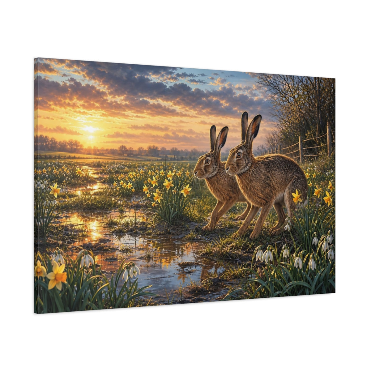 Side Mockup 1. Nature Hares Brown And Orange shown as canvas print