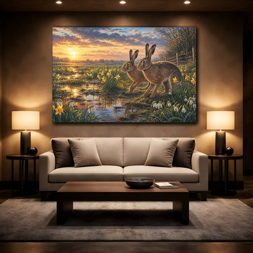 Mockup 2. Nature Hares Brown And Orange shown as canvas print