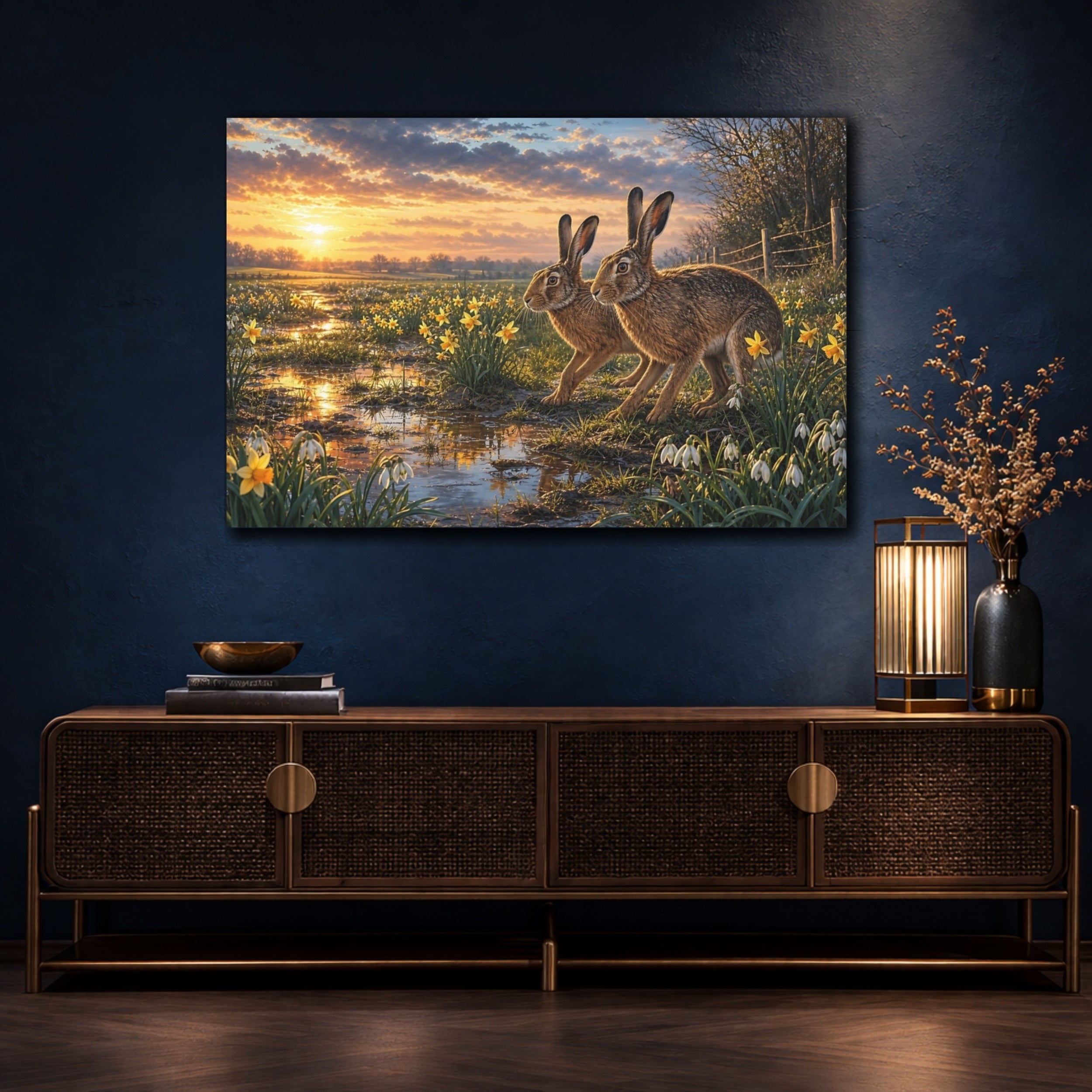 Mockup 4. Nature Hares Brown And Orange shown as canvas print