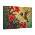 Side Mockup 4. Nature Hummingbird Family Red Floral Hummingbird shown as canvas print