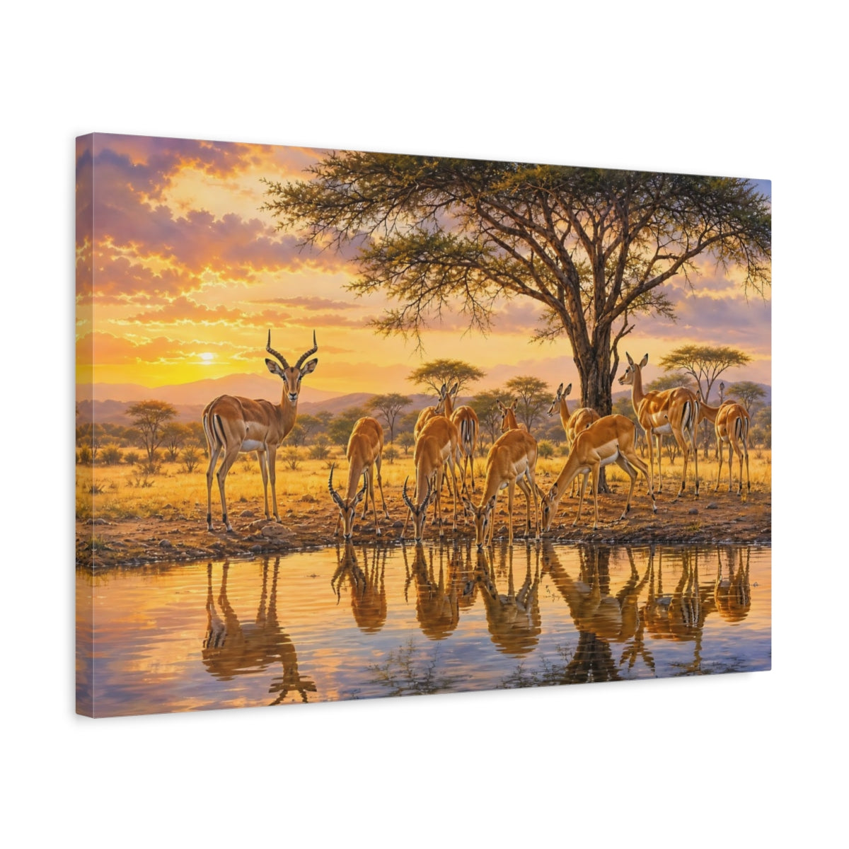 Side Mockup 3. Nature Impala Warm Impala Sunset shown as stretched canvas wall art