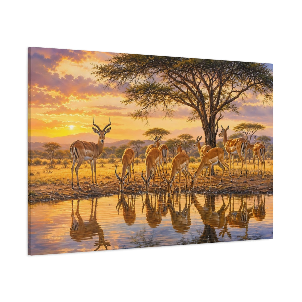Side Mockup 1. Nature Impala Warm Impala Sunset shown as stretched canvas wall art
