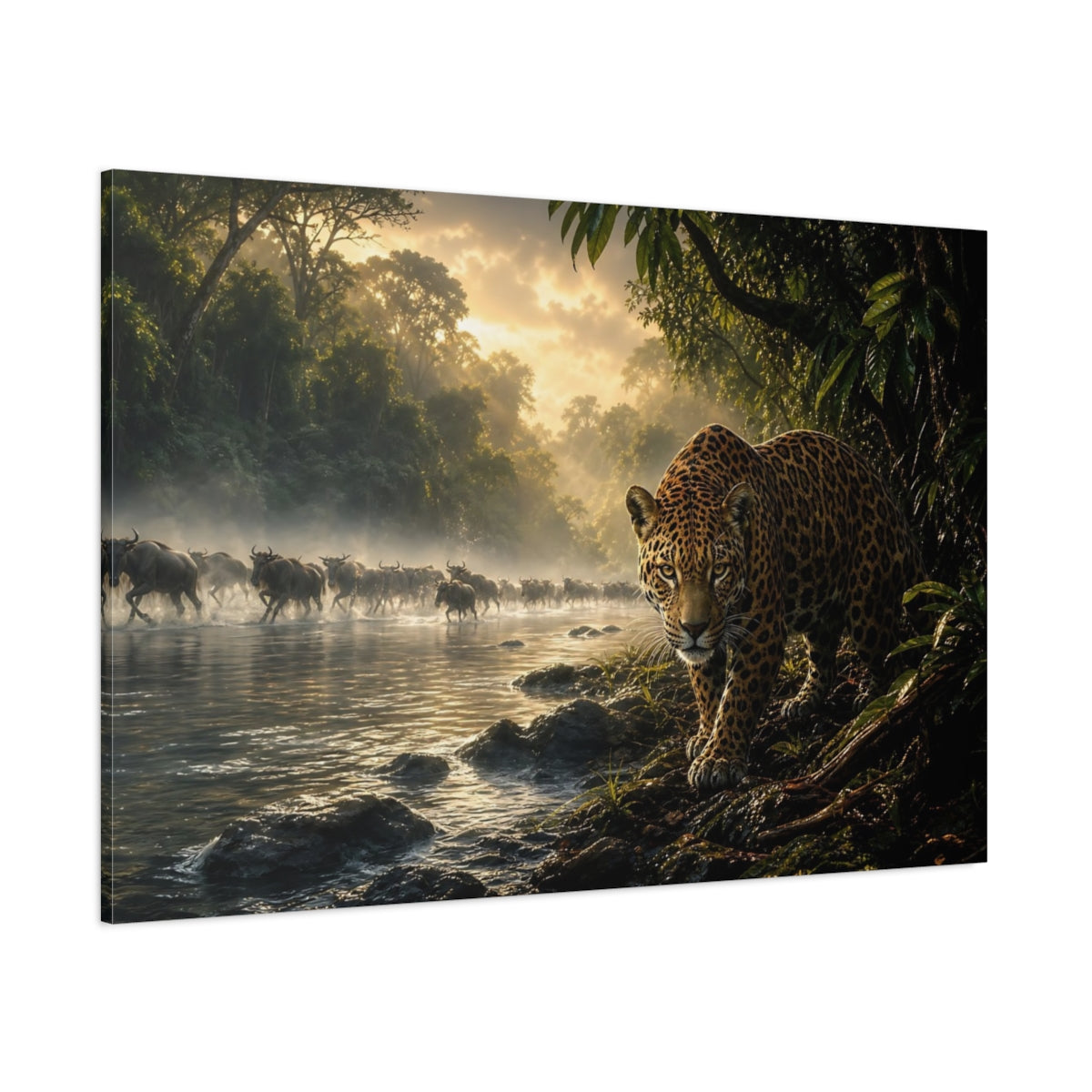 Side Mockup 1. Nature Jaguar Golden Jaguar shown as canvas print