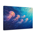 Side Mockup 4. Nature Jellyfish Blue And Pink shown as canvas print