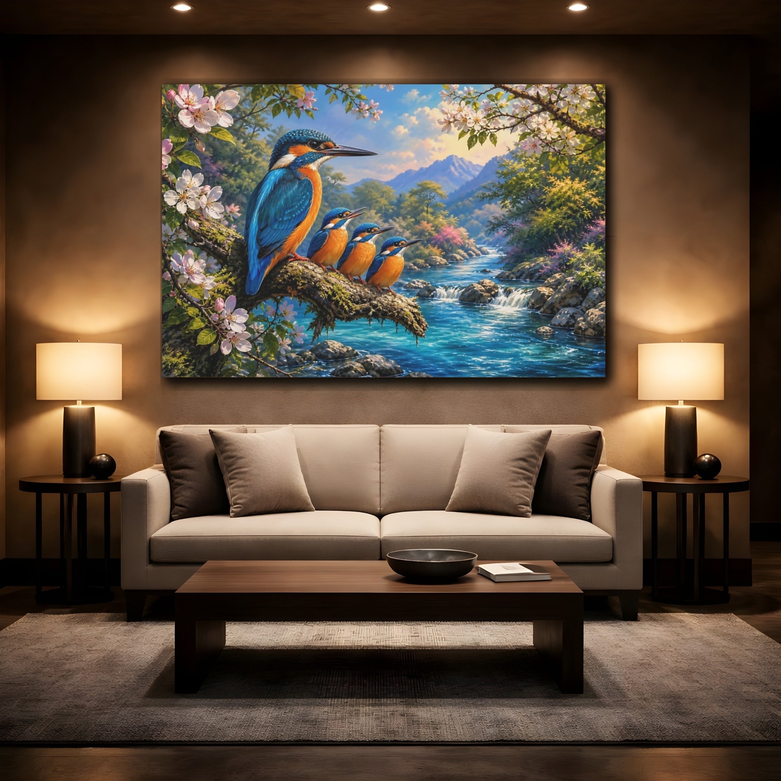 Mockup 2. Nature Kingfishers Vibrant Kingfishers shown as canvas print