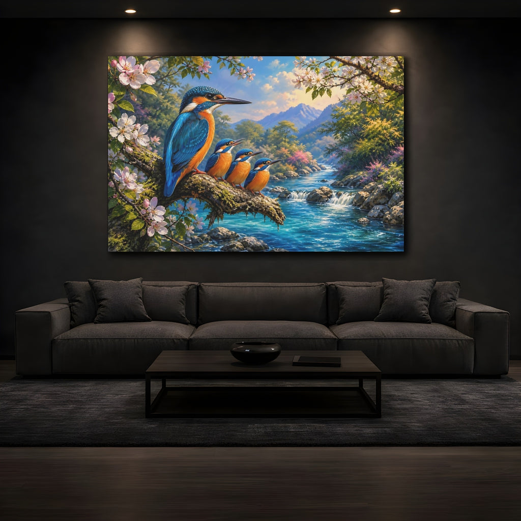 Mockup 3. Nature Kingfishers Vibrant Kingfishers shown as canvas print